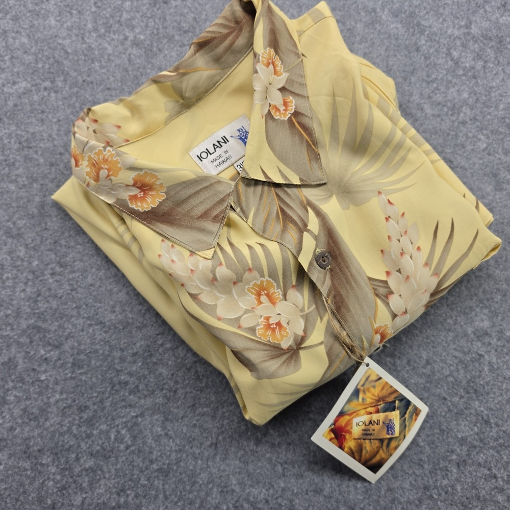 Iolani Mens  3XL Tropical Floral NWT Hawaiian Shirt Yellow Floral USA